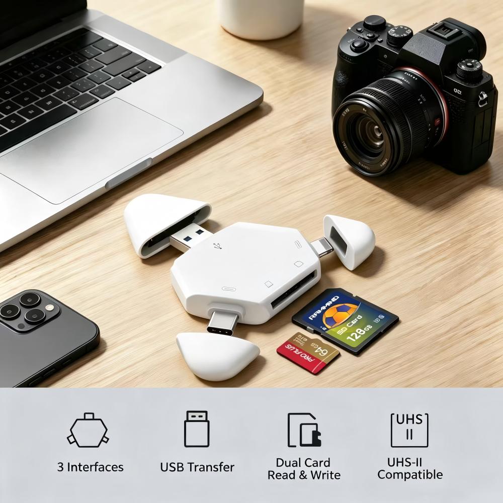 Laptop Accessories Distributor - 3-in-1-Speicherkartenleser mit dreieckiger magnetischer Kappe, USB-C,
