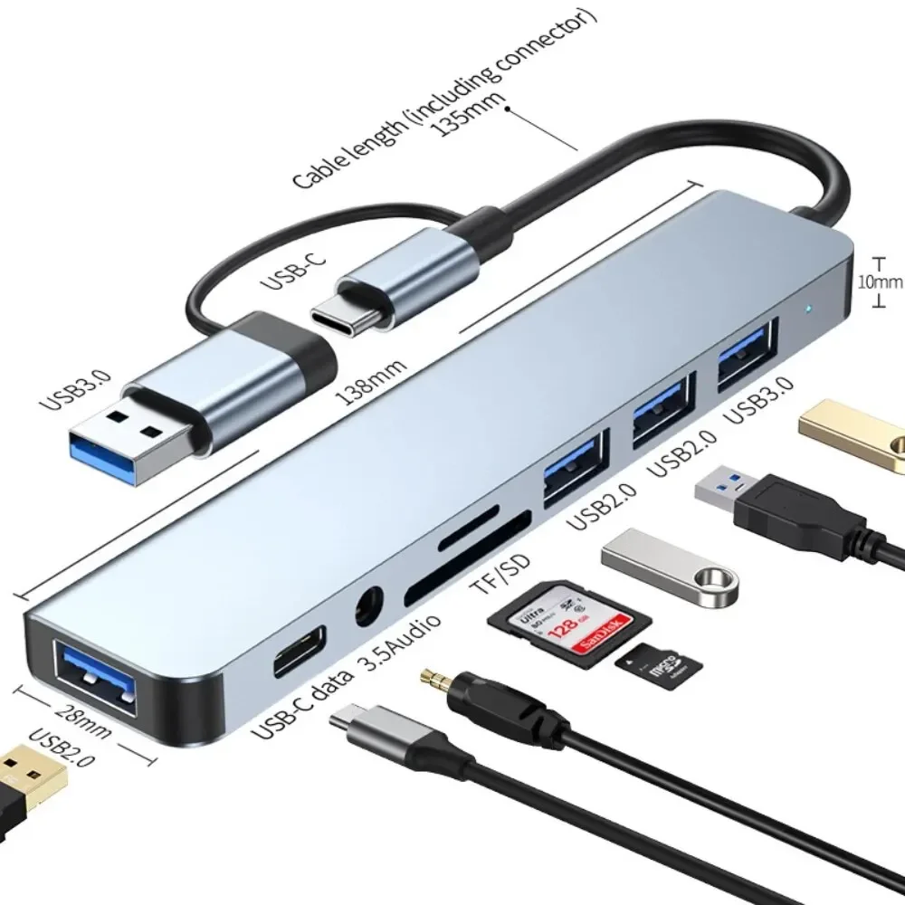 Laptop Accessories Hub - 8-in-1-USB-C-Hub mit 3.0 SD/TF-Kartenleser, Multi-Port-Adapter für