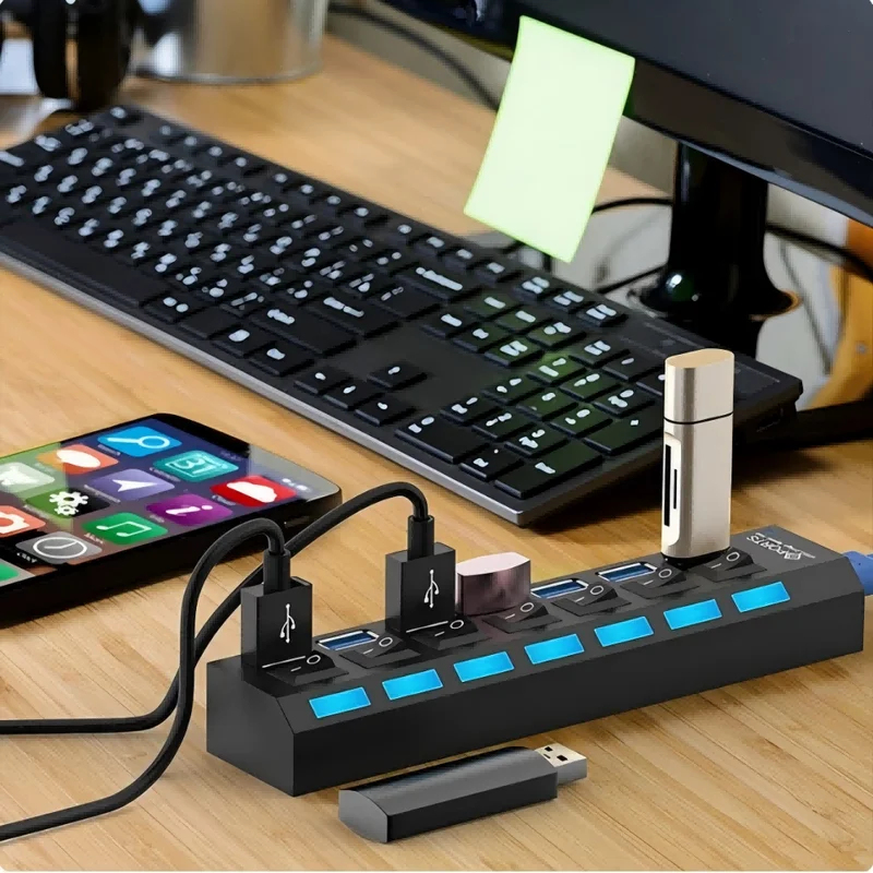 7-Port USB 2.0 Hub mit LED, 5  – Laptop Accessories Hub Bewertung und Preis